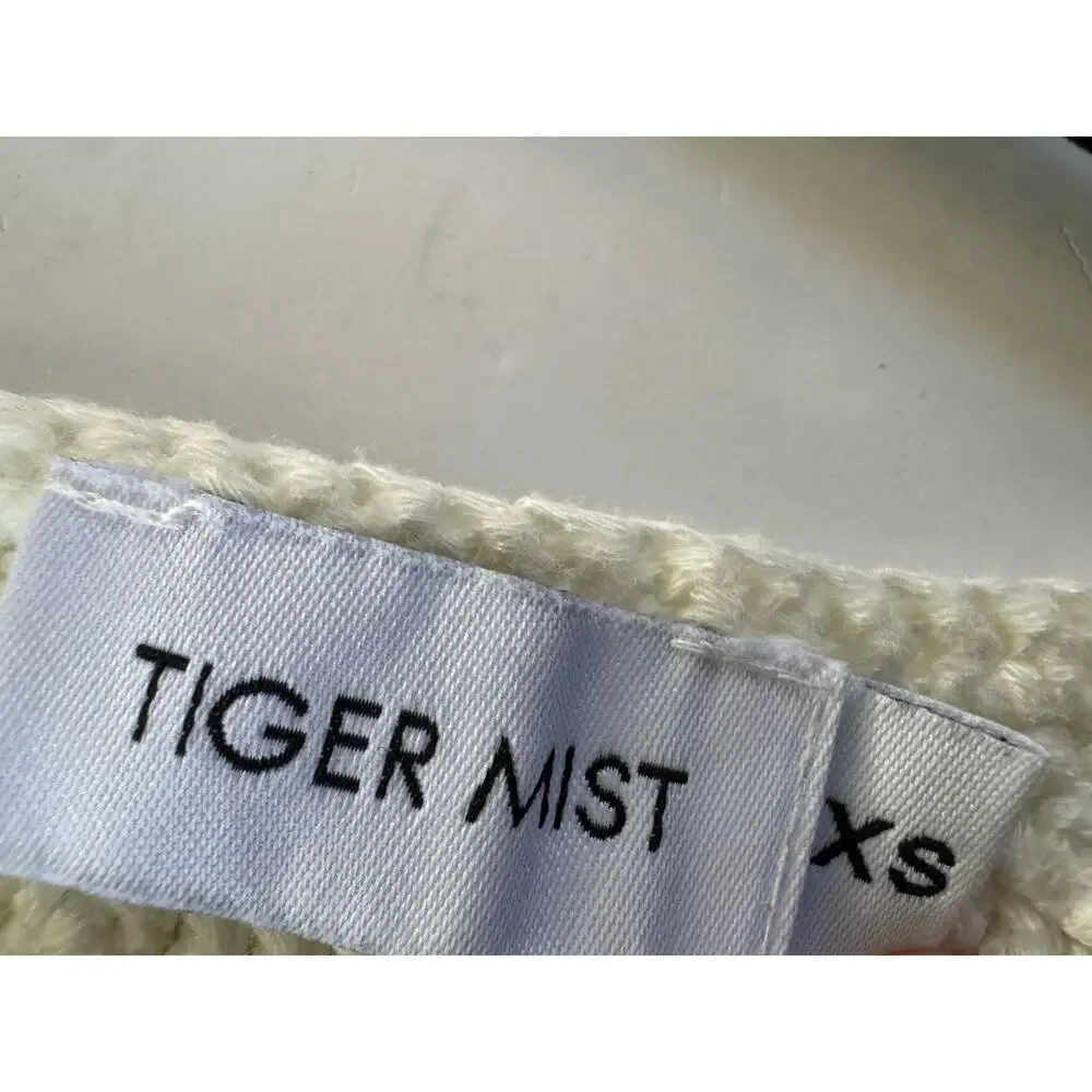 Tiger Mist XS Ivory Crochet Open Back Tie Long Sleeve Crop Top Festival #7407